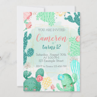 Cute Cactus Birthday Invitation