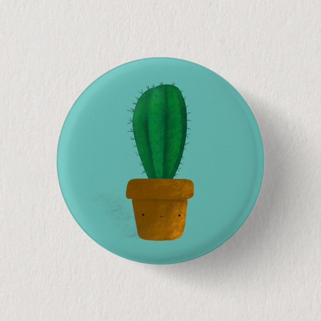 Cute cactus button pin badge hand drawn (Devant)