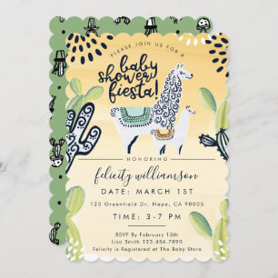 Cute Cactus & Llama Baby shower Fiesta Invitation