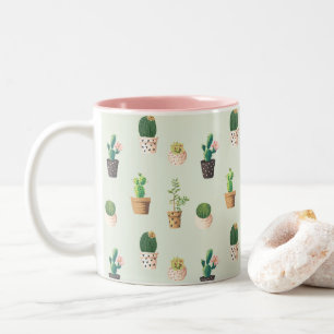 Cute Cactus Succulent Plante Motif Rose Green Mug