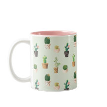 Cute Cactus Succulent Plante Motif Rose Green Mug