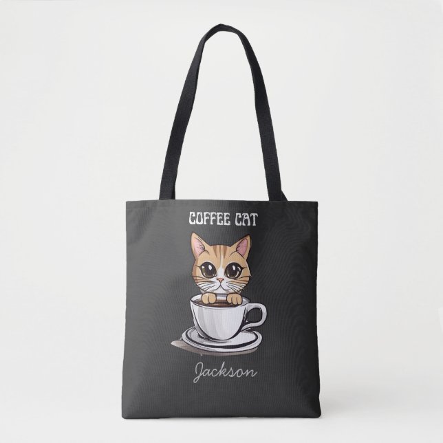 Cute Café Chat Personnalisé Funny Sac fourre-tout (Devant)