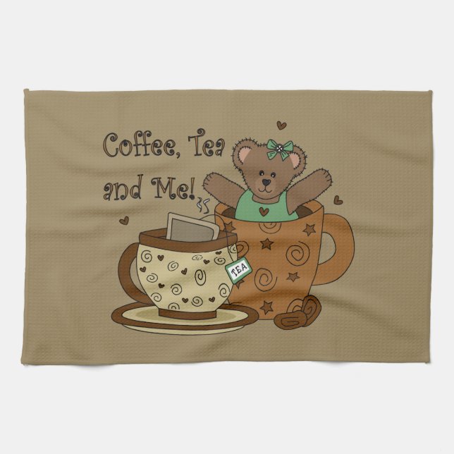 Cute café et ours en peluche Serviette de cuisine (Horizontal)