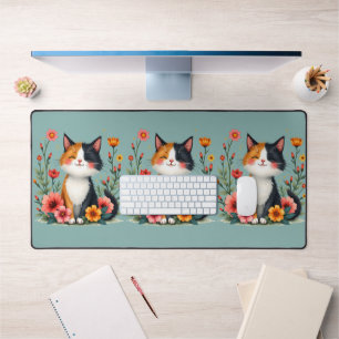 Cute Calico Chat avec Cottagecore Floral Esthétiqu