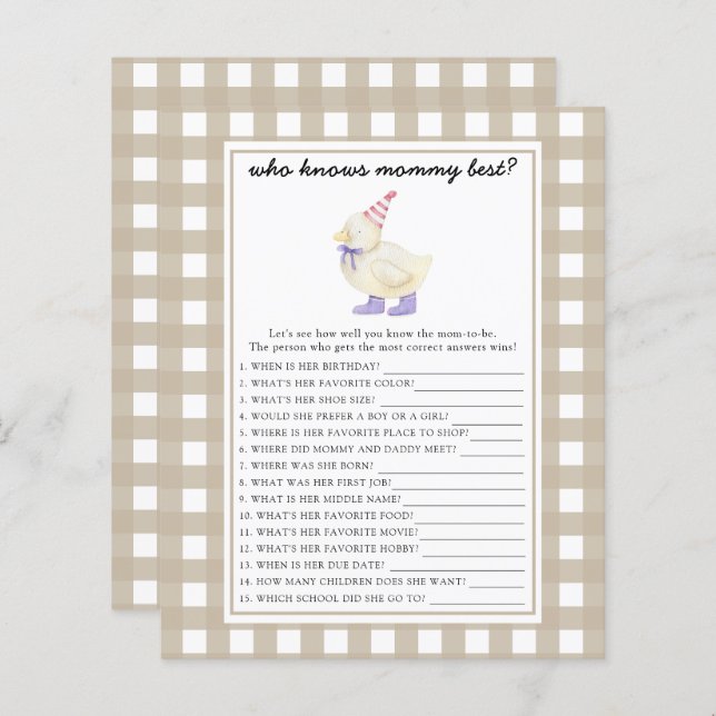 Cute canard - Qui connaît maman mieux (Devant / Derrière)