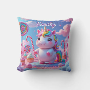 Cute Candy Unicorn Coussin - Nom modifiable