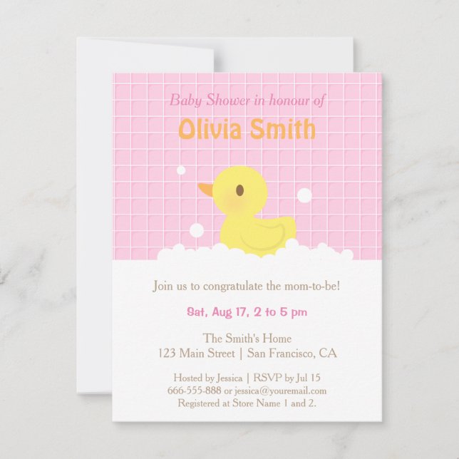 Cute Caoutchouc Ducky Bébé Douche Invitations (Devant)