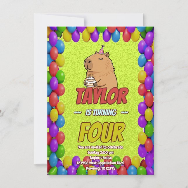 Cute Capybara Birthday Party Invitation (Devant)