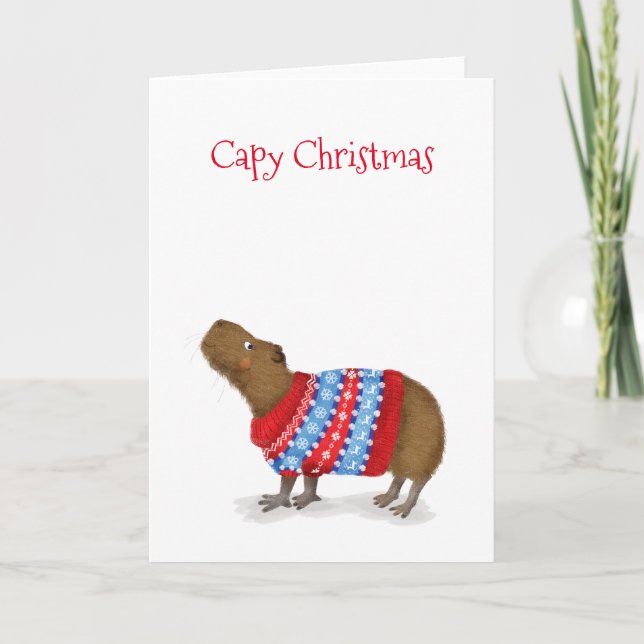 Cute capybara en carte de jumper de Noël (Devant)