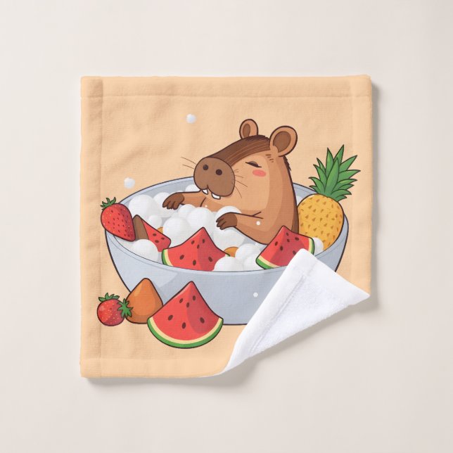 Cute Capybara Fruit Bath Spa Day Kawaii Animal Ill (Gant de toilette)