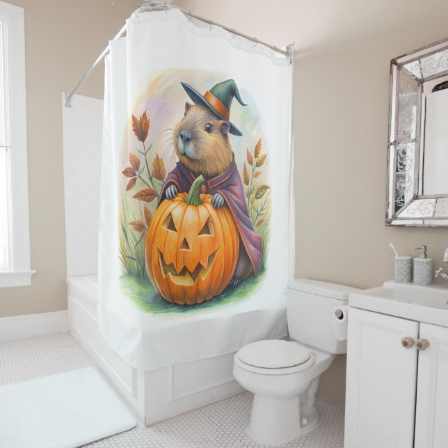 Cute Capybara Halloween rideau de douche (En situation)