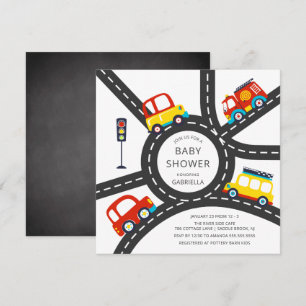 Cute Car Road Boys Baby shower Invitation