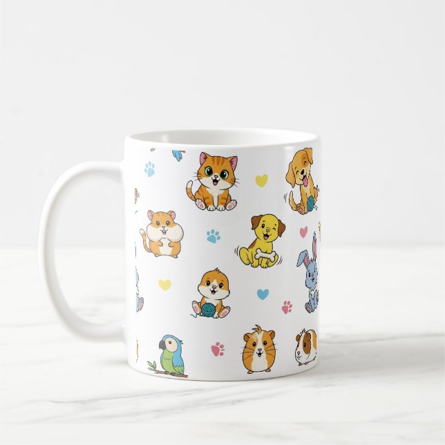 Cute caricature Animaux Motifs de café Mug (Gauche)
