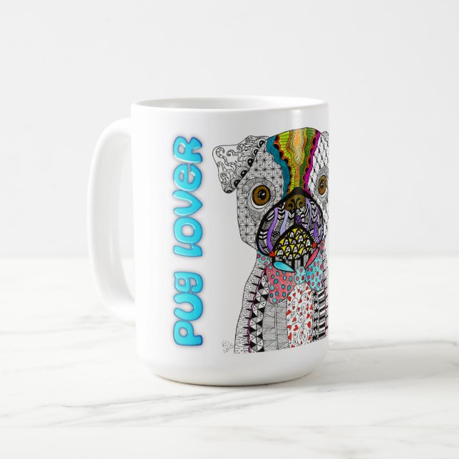 Cute Carlin Amoureux des chiens Mug (Devant gauche)