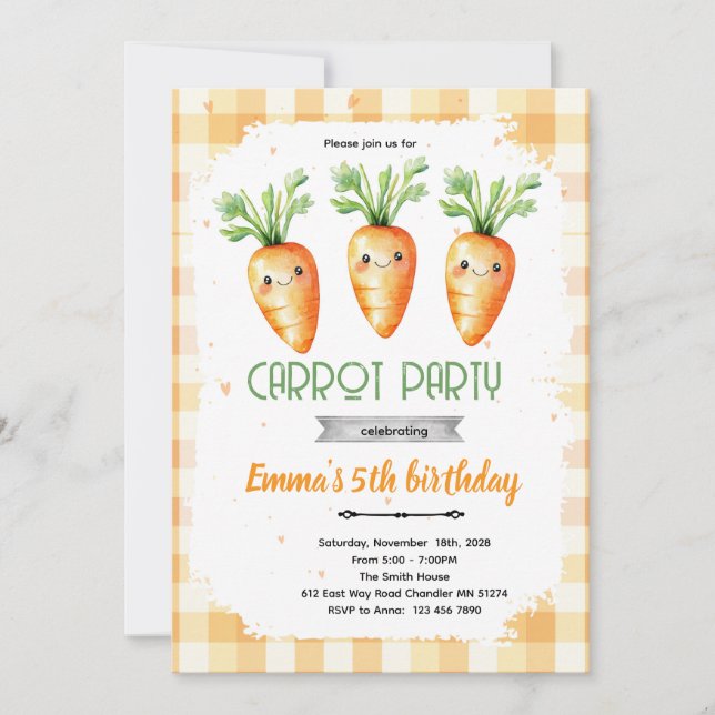 Cute carrot party invitation (Devant)