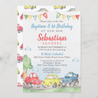 Cute Cars Baptism 1er Anniversaire Invitation