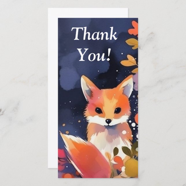 Cute Carte de remerciements couleur aquarelle Fox (Devant / Derrière)