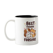 Cute Cartoon Animaux Mug - Kawaii Chien & Chat - F