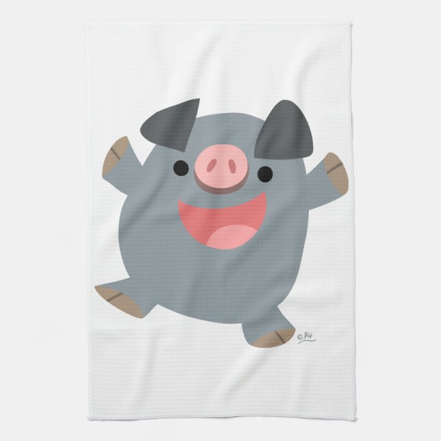 Cute Cartoon Bouncy Pig Serviette de cuisine (Vertical)