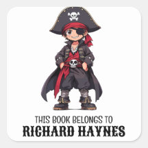 Cute Cartoon Boys Pirate Book Étiquette