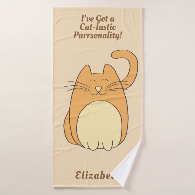 Cute Cartoon Cat Pun Ajouter Un Nom Serviette De B (Serviette de bain)