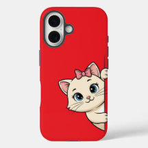 Cute Cartoon Chat Peek iPhone 16 Coque - Jouer Min