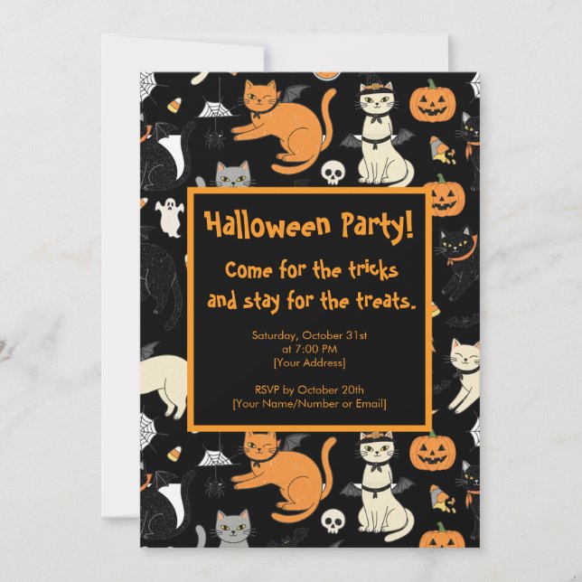 Cute Cartoon Chats Halloween Fête Invitation (Devant)