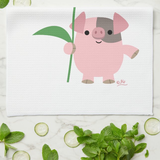 Cute Cartoon Cochon Avec Cadeau (Bleu) Serviette D (Plié)