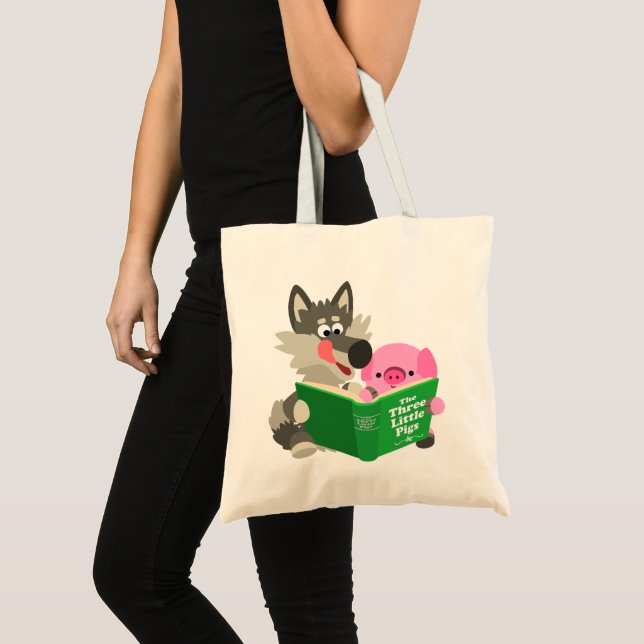 Cute Cartoon Cochon Et Loup Lire un Sac fourre-tou (Devant (produit))