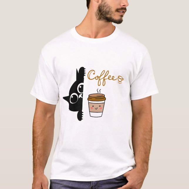 Cute Cartoon Coffee Design – T-Shirt for Coffee Lo (Devant)