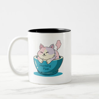 Cute Cartoon Kitten in Coffee Cup Two-Tone Mug - M