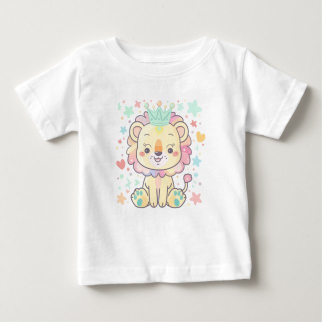Cute Cartoon Lion Cub avec T-shirt de bébé Couronn (Devant)