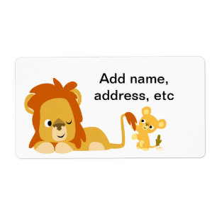 Cute Cartoon Lion Papa et Cub Étiquette de livrais