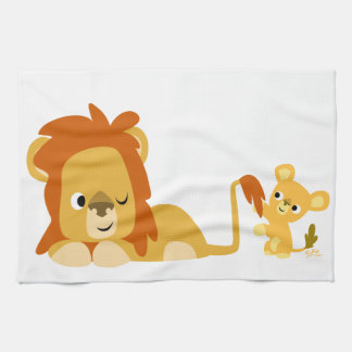 Cute Cartoon Lion Papa et Cub Serviette de cuisine