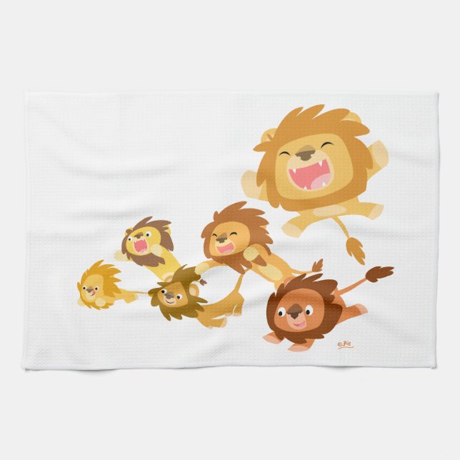 Cute Cartoon Lions' Parade Serviette de cuisine (Horizontal)