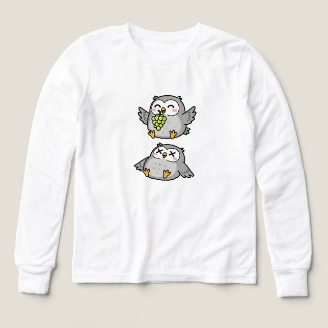 Cute Cartoon Owls Eating Grapes Funny Gray Owl (Motif recto)