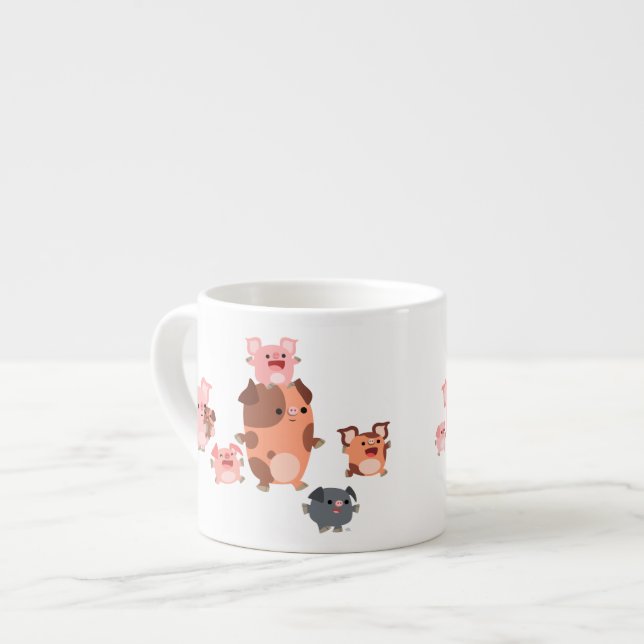 Cute Cartoon Pig Famille Espresso Mug (Devant gauche)