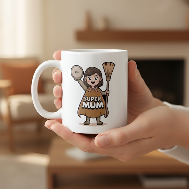 Cute Cartoon Super Mum Personalized Mug (Créateur téléchargé)