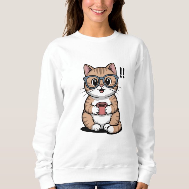Cute Cartoon Sweatshirt - Drôle Chat Cosy (Devant)