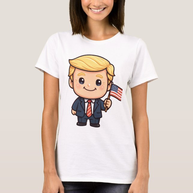 Cute Cartoon Trump T-Shirt | Patriotic American Fl (Devant)