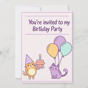 Cute Cat Anniversaire Invitation pour les enfants