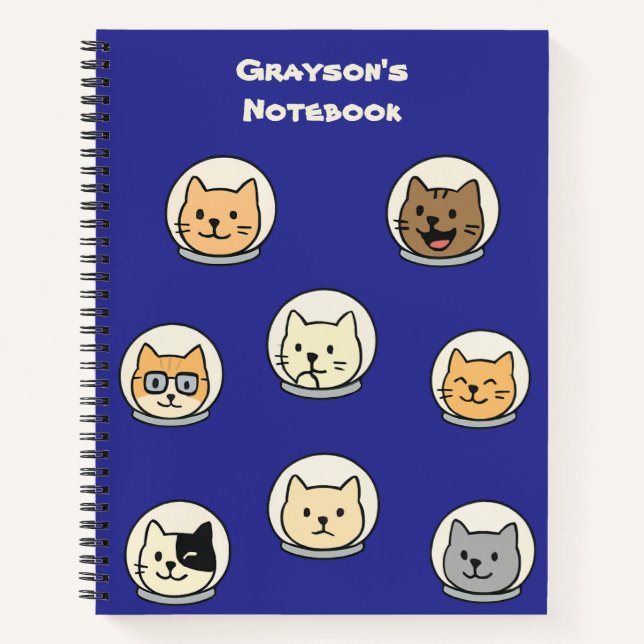 Cute Cat Astronaut Carnet scolaire personnalisé (Devant)