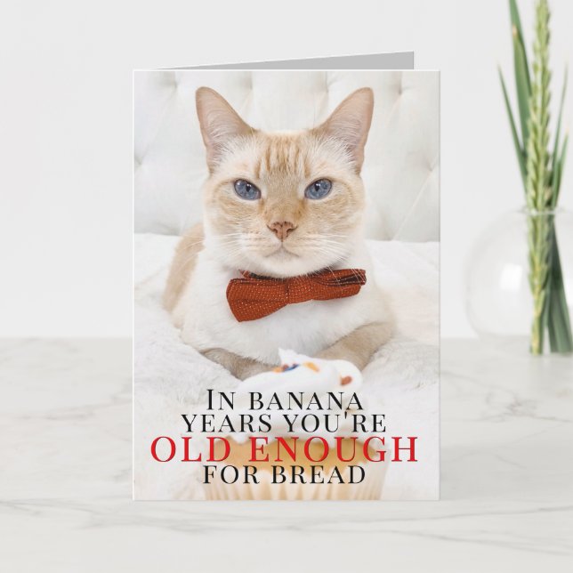 Cute Cat Banana Cake Snarky Birthday Carte de voeu (Devant)