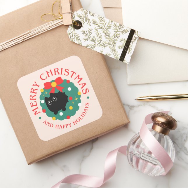 Cute Cat Christmas Sticker (Cadeaux)
