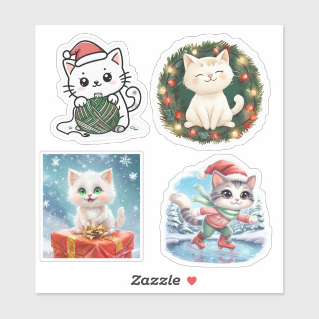 Cute Cat Christmas Stickers, Cat Holiday Stickers  (Feuille)