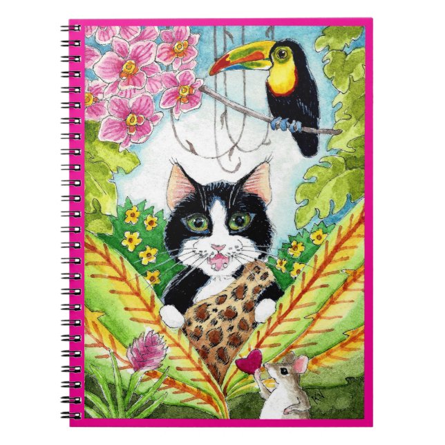 Cute Cat coeur orchidée toucan oiseau carnet (Devant)
