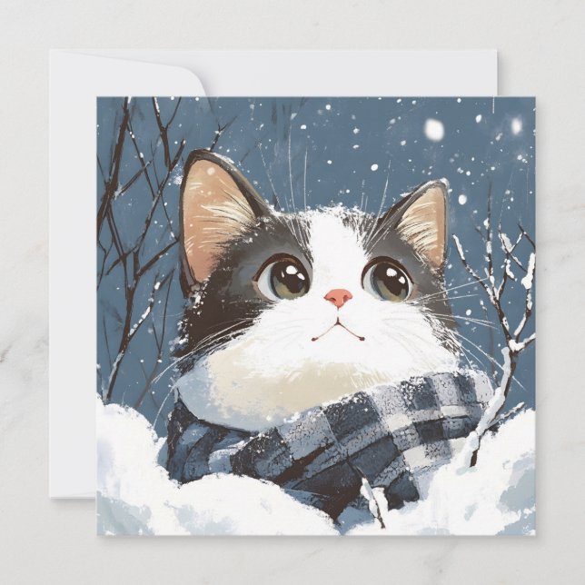 Cute cat cozy winter snow (Devant)