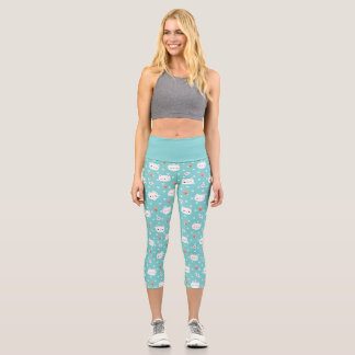 Cute Cat et crème glacée Motif Capri Leggings