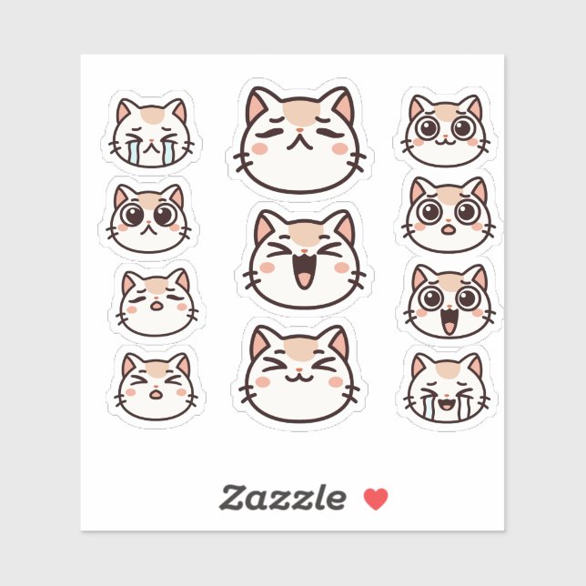 Cute Cat Facial Expressions Sticker Sheet (Feuille)