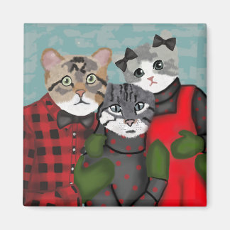 Cute Cat Family Christmas Magnet
